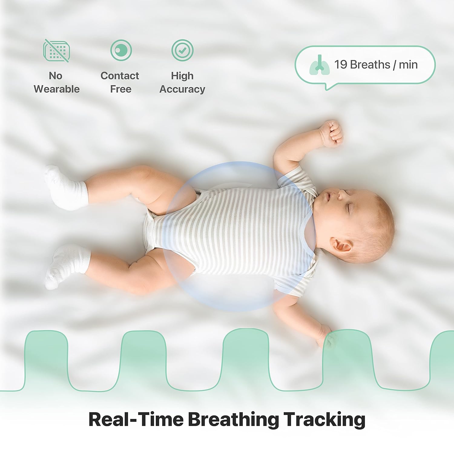 iBaby Smart Baby Breathing Monitor - with Camera and Audio, Tracking Baby's Breathing, Sleeping, Movement. i2 Wi-Fi Video Baby Monitor, Contactless, Work with Smartphone. - Image 2